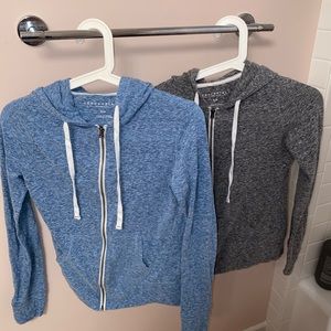 Blue and grey zip up sweatshirt